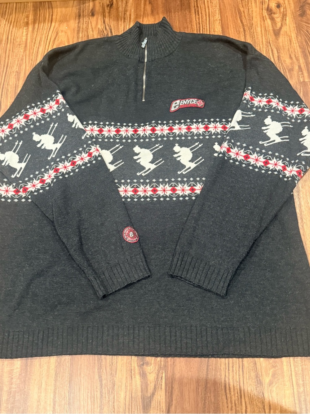 Enyce Pullover Mens 3XL  Gray Quarter Zip Acrylic Wool Y2K Sweater Ski Fair Isle
